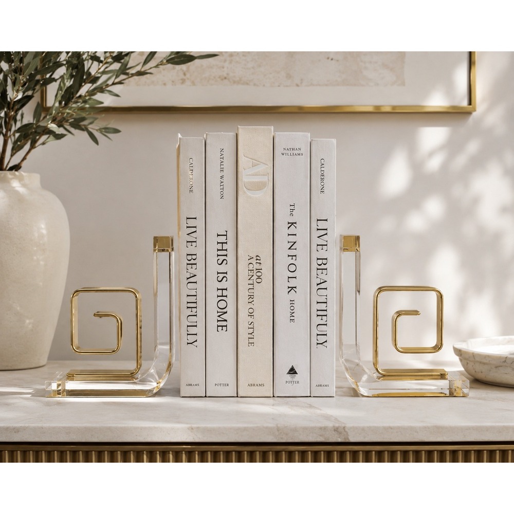 Dan Murphy Signed‎ Sculptural Bookends Lucite Brass Contemporary Art MCM Decor